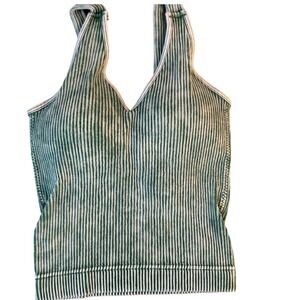 ZENANA Washed Green Ribbed V Neck Cropped Tank Top Size S/M NTW-6279A